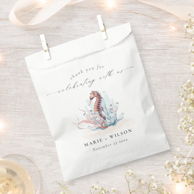 Underwater Seahorse Seaweed Coral Wedding Favour Bag (Clipped)