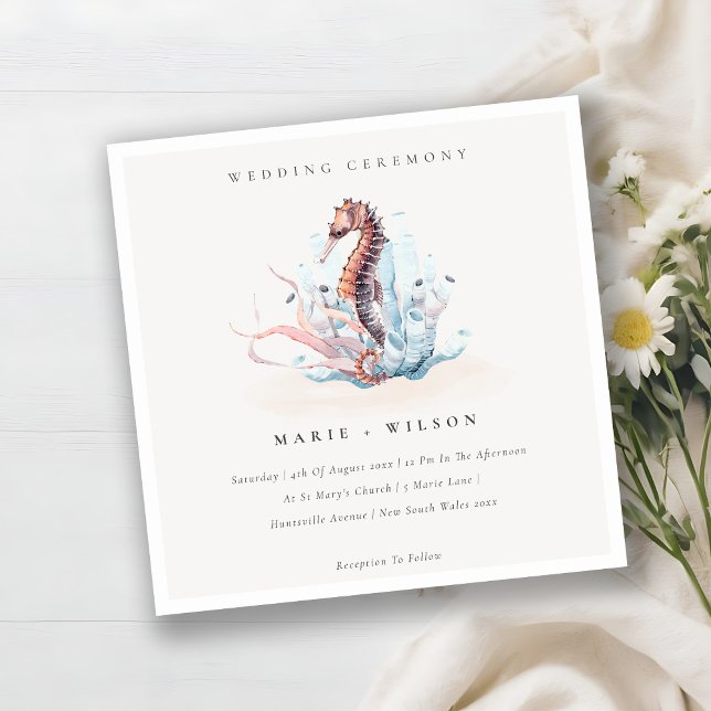 Underwater Seahorse Seaweed Coral Wedding Invite (Creator Uploaded)