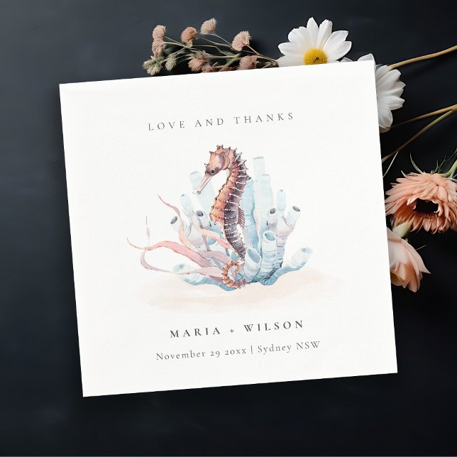 Underwater Seahorse Seaweed Coral Wedding Napkin (Creator Uploaded)