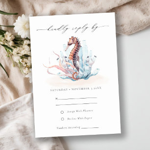 Underwater Seahorse Seaweed Coral Wedding RSVP Card