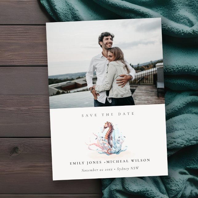 Underwater Seahorse Seaweed Save The Date Card (Creator Uploaded)