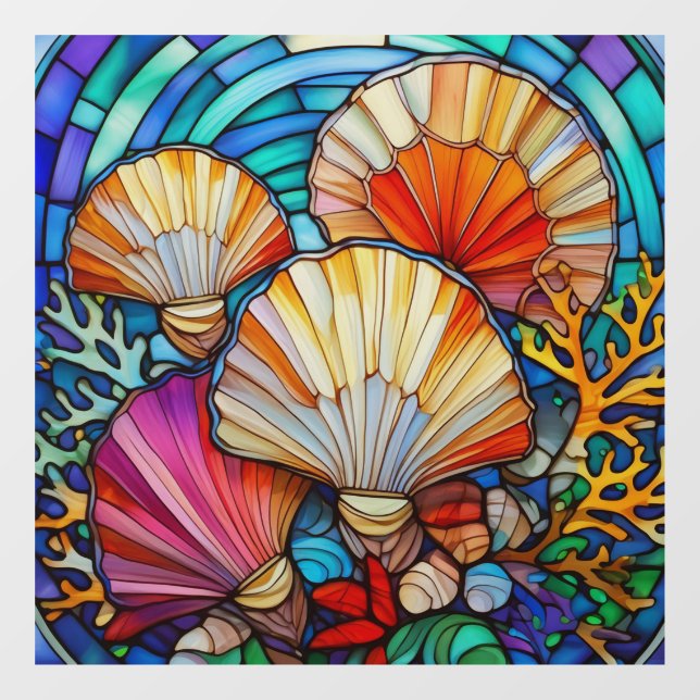 Underwater seashells and corals stained glass art (Sheet)