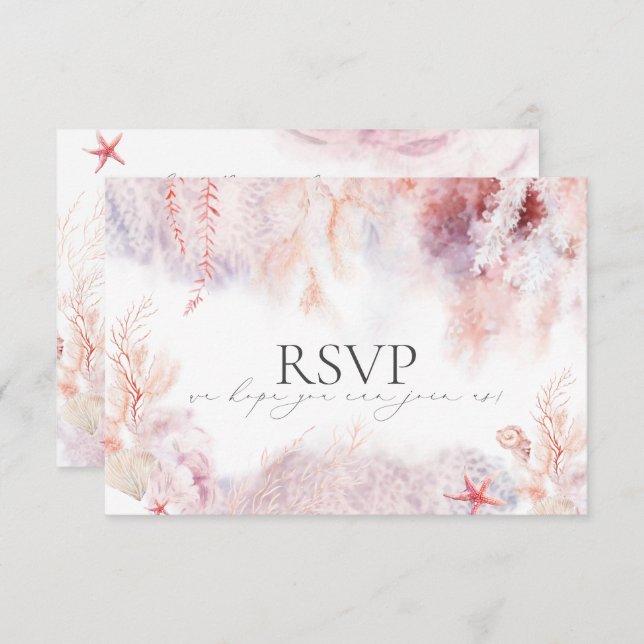 Underwater Seaweed | Seashell Wedding RSVP Card (Front/Back)