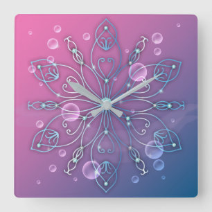 Underwater Shiny Elegant Luxurious Royal Mandala Square Wall Clock