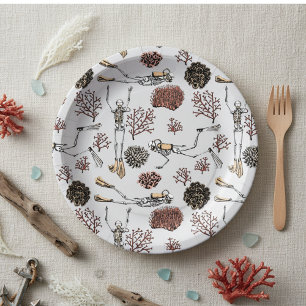 Underwater Skeleton Scuba Diving Paper Plate