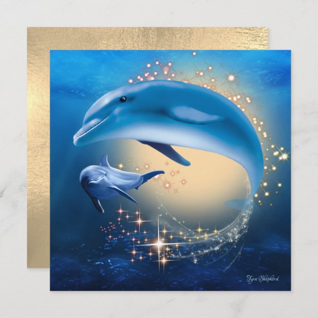 Underwater Sparkle Ocean Fantasy Dolphins Card (Front/Back)