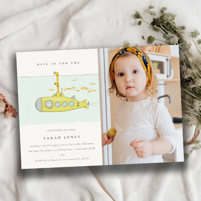 Underwater Submarine Photo Any Age Birthday Invite (Creator Uploaded)