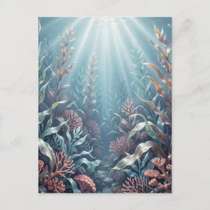 Underwater Sunbeams Coral Reef Seaweed Ocean Scene Postcard