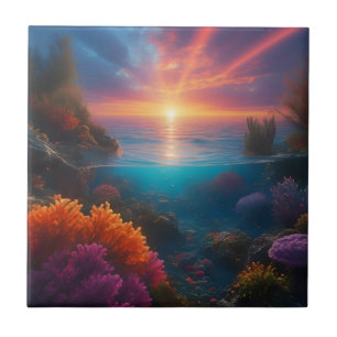 Underwater Sunset Tropical 1 Ceramic Tile