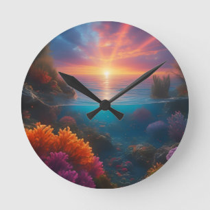 Underwater Sunset Tropical 1 Round Clock
