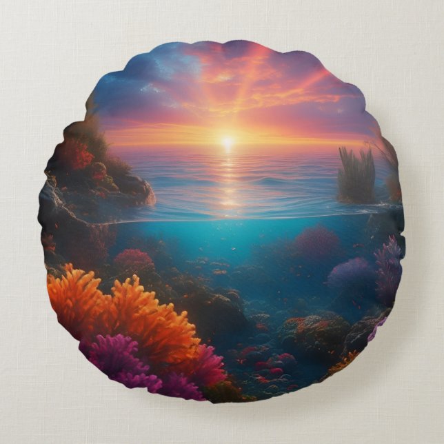Underwater Sunset Tropical 1 Round Cushion (Front)