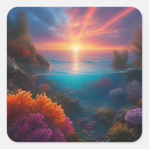 Underwater Sunset Tropical 1 Square Sticker
