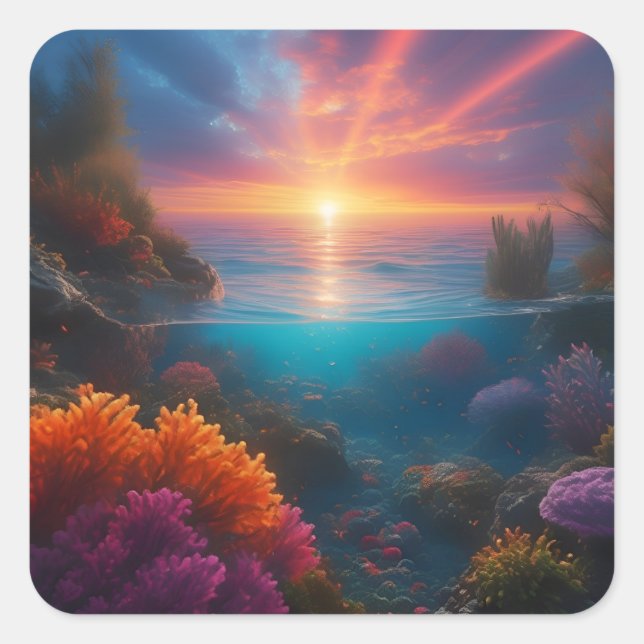 Underwater Sunset Tropical 1 Square Sticker (Front)