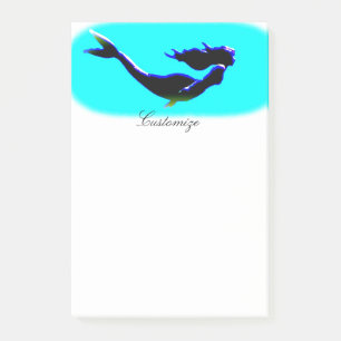 underwater swimming black mermaid post-it notes
