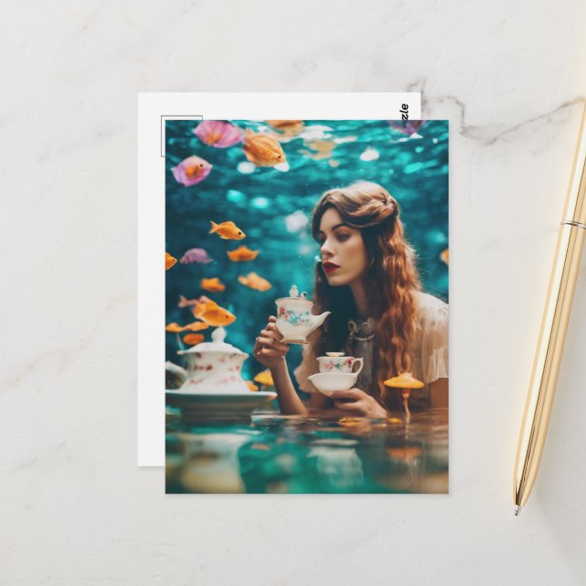 Underwater Tea with the Goldfish Postcard (Front/Back In Situ)