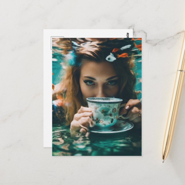 Underwater Tea with the Goldfish Postcard (Front/Back In Situ)