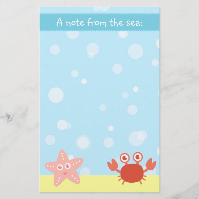 Underwater theme with Starfish and Crab Stationery (Front)