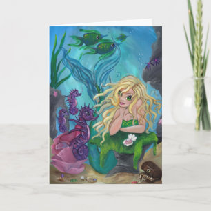 "Underwater Treasures" mermaid blank greeting card