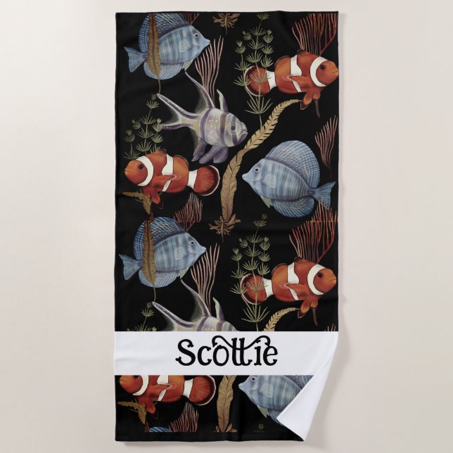 Underwater Treasures - Tropical Fish, Ocean Plants Beach Towel (Front)