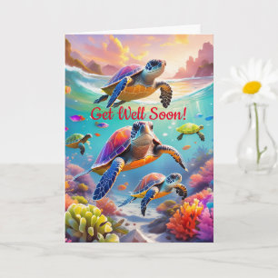 Underwater Turtles, 5" x 7" Folded Get Well Card