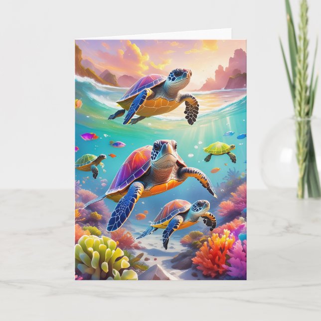 Underwater Turtles, 5" x 7" Folded Greeting Card (Front)