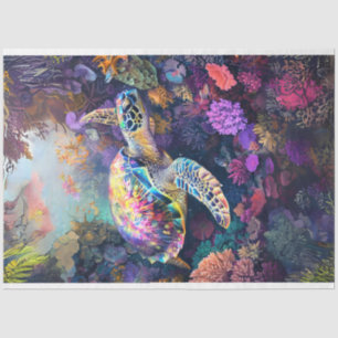 Underwater Vibrant Sea Turtle Decoupage  Tissue Paper