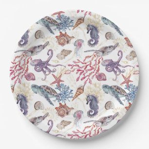 Underwater Watercolor Composition Series Design 1 Paper Plate