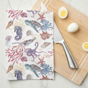Underwater Watercolor Composition Series Design 1 Tea Towel