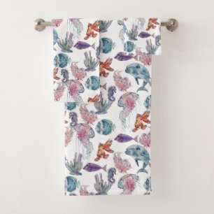 Underwater Watercolor Composition Series Design 2 Bath Towel Set