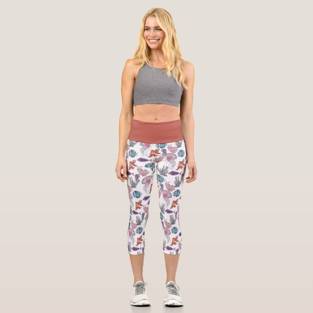 Underwater Watercolor Composition Series Design 2  Capri Leggings (Front)