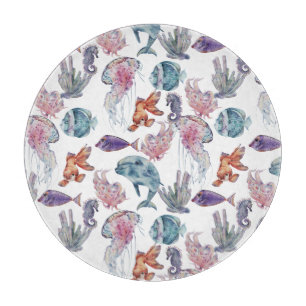Underwater Watercolor Composition Series Design 2 Cutting Board