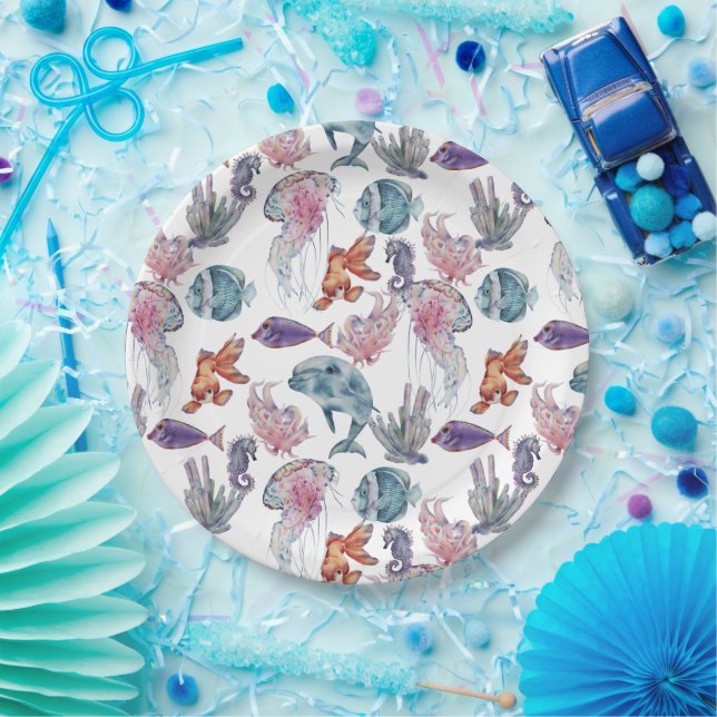 Underwater Watercolor Composition Series Design 2  Paper Plate (Party)