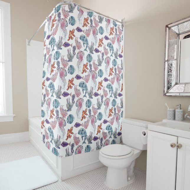 Underwater Watercolor Composition Series Design 2  Shower Curtain (In Situ)