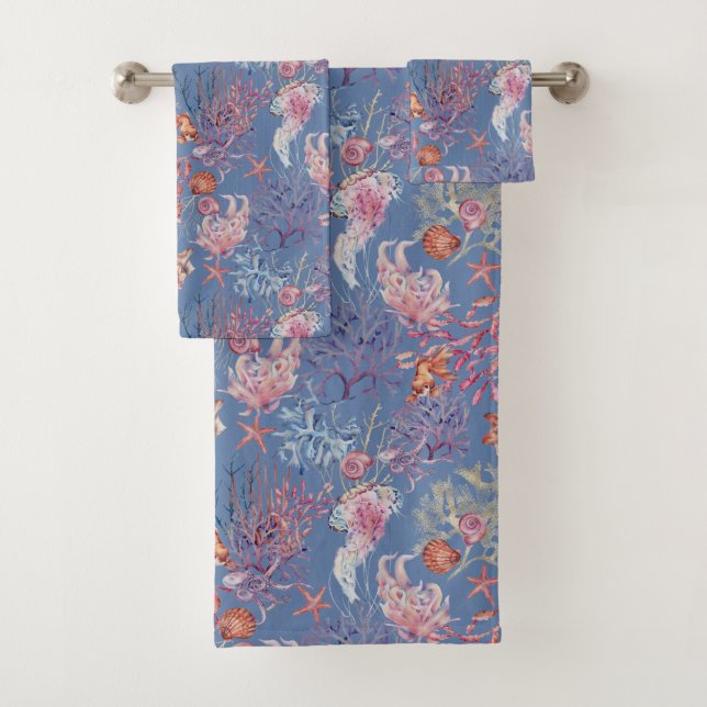Underwater Watercolor Composition Series Design 3  Bath Towel Set (Insitu)