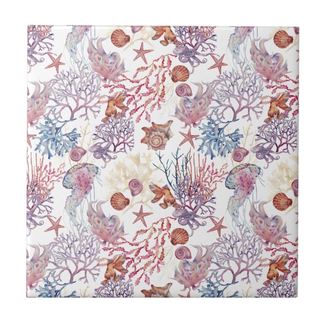 Underwater Watercolor Composition Series Design 3  Ceramic Tile (Front)