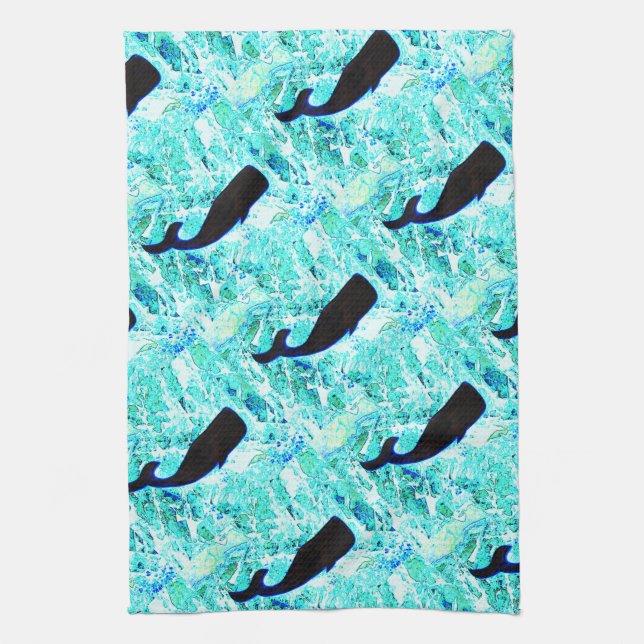 underwater whales swimming Thunder_Cove Tea Towel (Vertical)