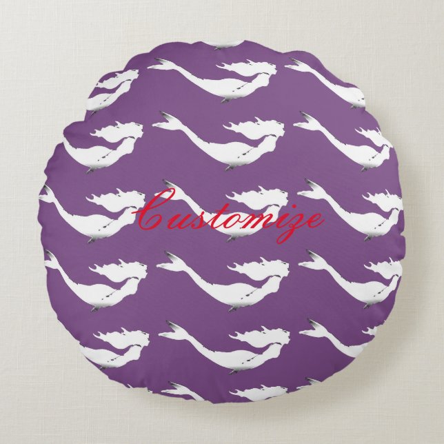 Underwater White Mermaid Swimming Thunder_Cove Round Cushion (Front)