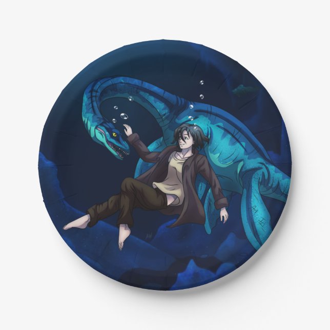 Underwater with a Plesiosaurus Paper Plate (Front)