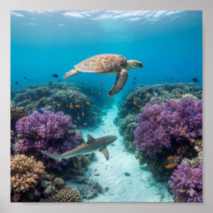 Underwater Wonderland: Coral Reef, Sea Turtle Poster