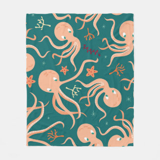 Underwater Wonders: Octopus Starfish Dance Fleece Blanket