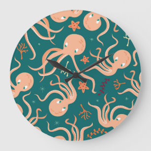 Underwater Wonders: Octopus Starfish Dance Large Clock