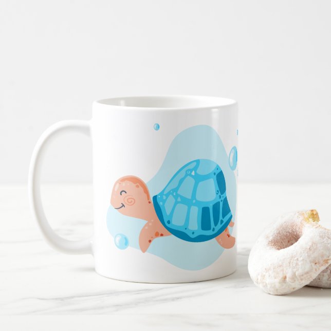 Underwater world. Ocean life. Cute sea ​​turtle   Coffee Mug (With Donut)