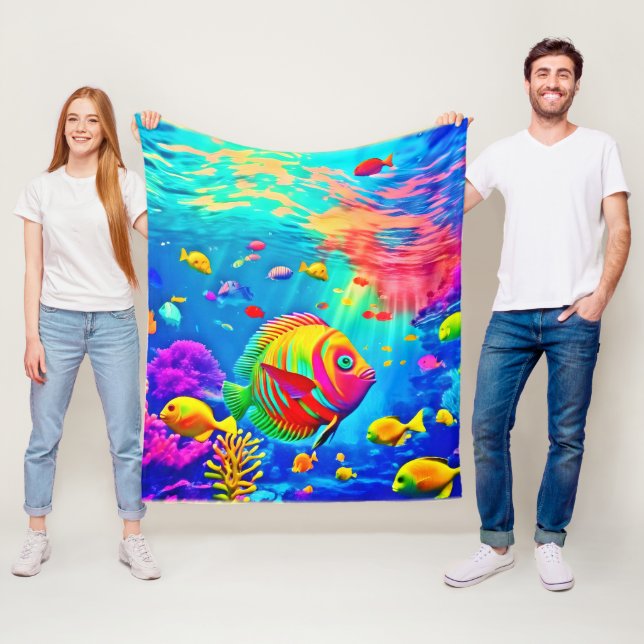 Underwater World of Colour Fleece Blanket (In Situ)