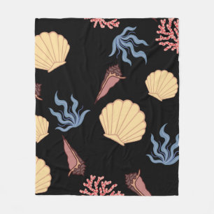 Underwater world seamless pattern in vintage. anim fleece blanket