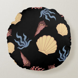 Underwater world seamless pattern in vintage. anim round cushion