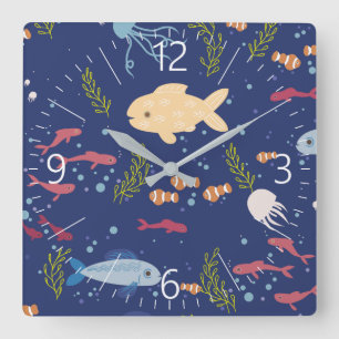 Underwater world square wall clock