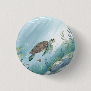 Underwater world with turtle 3 cm round badge