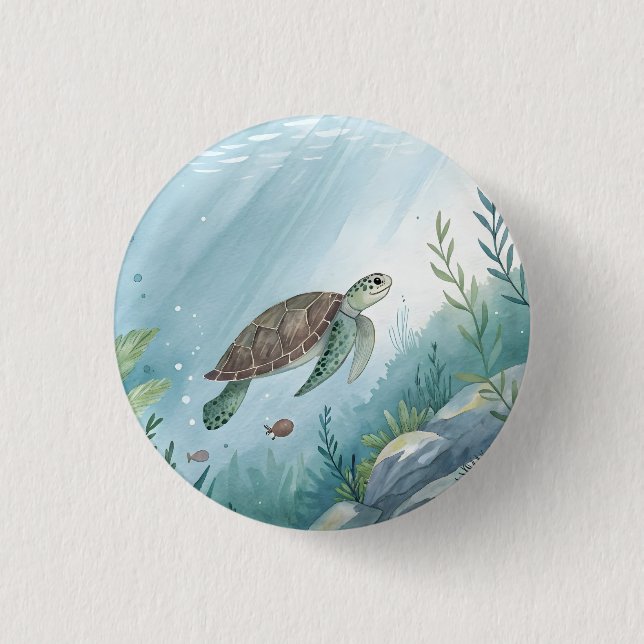 Underwater world with turtle 3 cm round badge (Front)