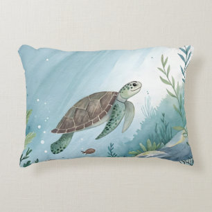 Underwater world with turtle decorative cushion