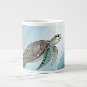Underwater world with turtle large coffee mug